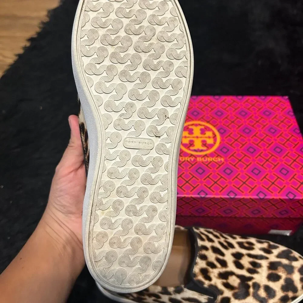 TORY BURCH TB animal print fur leather slip on shoes women’s 8